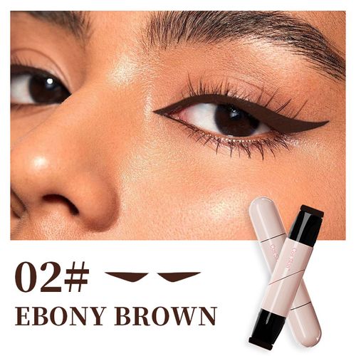Two-pack, one brown and one black.  Rotating cat-eye eyeliner stamp pen, double-ended design for precisely creating cat-eye and winged eyeliner looks. Waterproof and smudge-proof formula, quick-drying for busy days and special occasions.