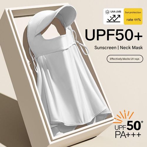 Integrated face mask with hood and neck protection, women's UV protection, breathable, protects eyes, sunshade, ice silk mask, ultra-thin, UV protection, light gray.