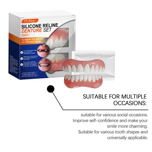 Full denture kit, cosmetic dentistry kit, enhances the beauty of your smile with comfortable materials, instantly boosting your confidence. Simple and complete kit.