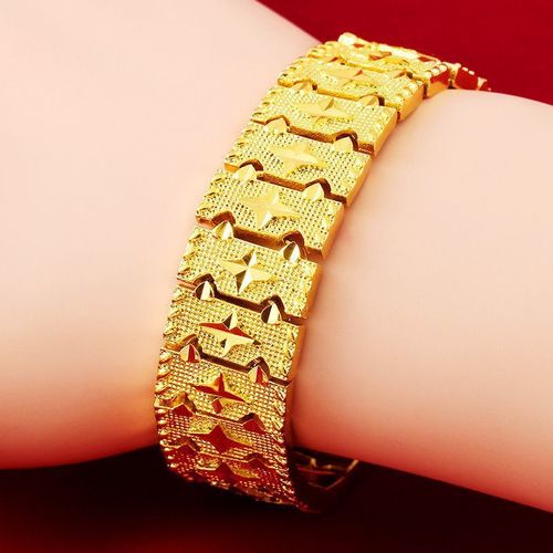 Luxury men's star watch chain, sand gold jewelry, versatile car pattern cross-shaped gold-plated four-pointed star bracelet