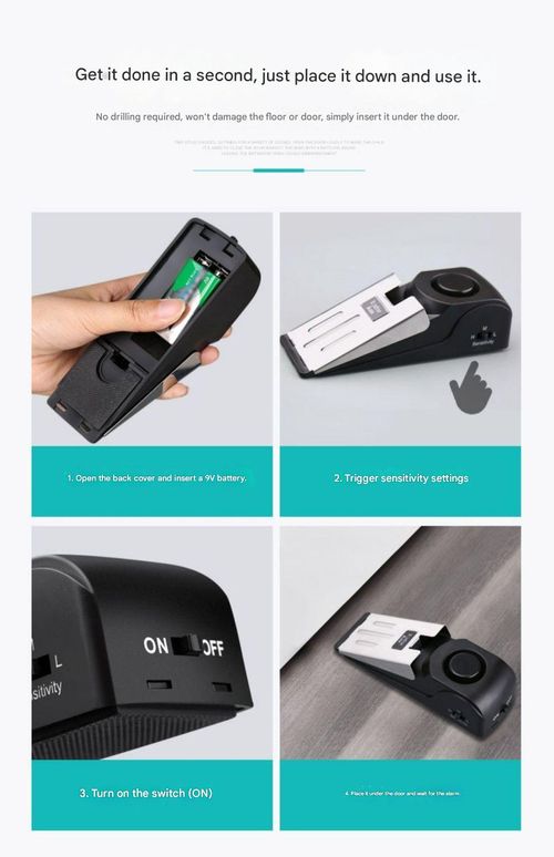 Upgraded door stop alarm, a door wedge with a 120-decibel security alarm, an anti-theft alarm system suitable for doors, travel, hotels, hiking, camping, and apartment security - made of durable ABS material, effectively preventing door break-ins.