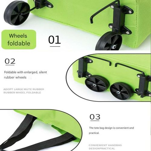 Portable foldable shopping cart with wheels, lightweight shopping bag, hand-held and pull-along backpack-style trolley, durable and large-capacity for home use.