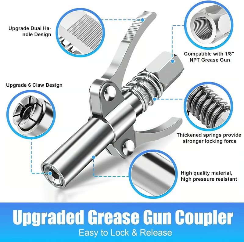 🛠️ Double Handle High Pressure Quick Release Grease Coupler 🔩