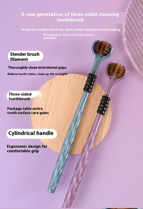 Three-sided soft bristle adult 3D toothbrush--Four pack