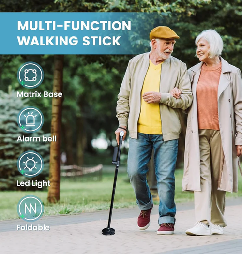 Foldable walking stick for the elderly