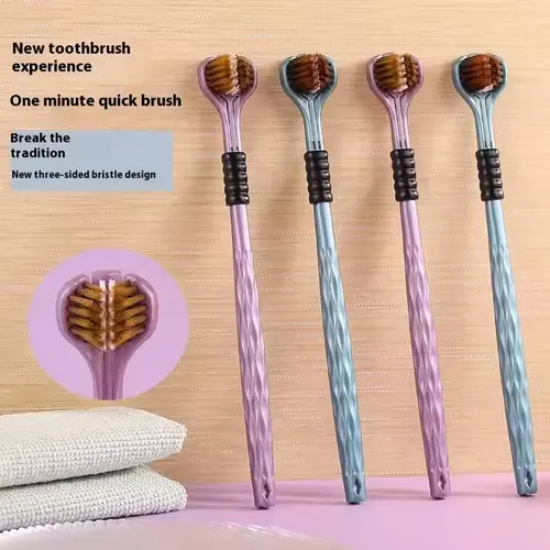 Three-sided soft bristle adult 3D toothbrush--Four pack