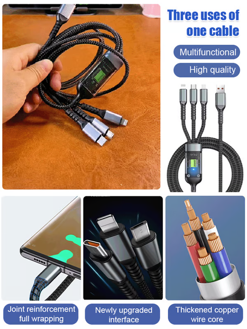 Buy one get one free Transparent Luminous Charging 3-in-1 Data Cable