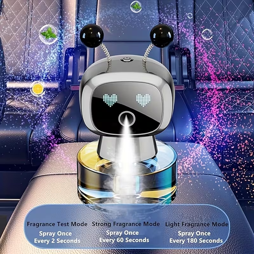 Robot Smart Car Air Freshener, USB Charging, Four Concentration Levels, Intelligent Fragrance Spraying with Car Start And Stop, AI Expression Changes Flexibly, Adding A Sense Of Technology to The Car, It Is A Must-have Item for Cars