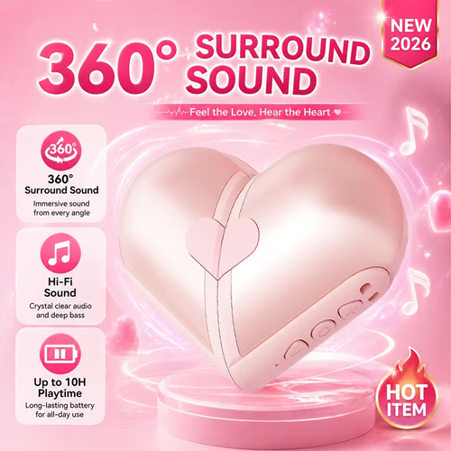 Heart Shape Wireless Speaker, Creative Rotating Design Portable Mini Stereo Sound Portable Wireless Speakers, Hands-Free Call