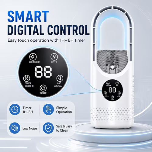 Portable USB Tower Fan, Bladeless Mini Desk Fan with Water Mist Spray