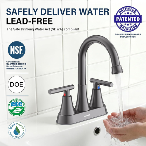 Bathroom Faucet, Hurran 4 inch Centerset 2-Handle Lead-Free