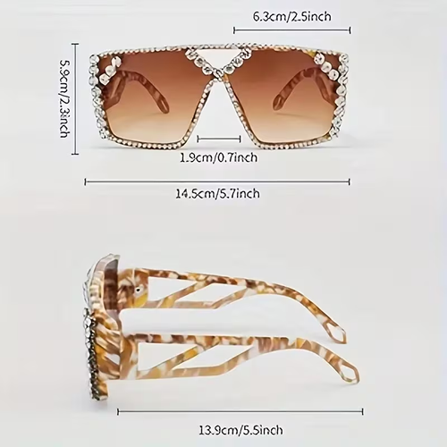 💃 Women Bling Geometric Rhinestone Sunglasses • Tortoise Shell Frame • Trendy Party Decor Shades