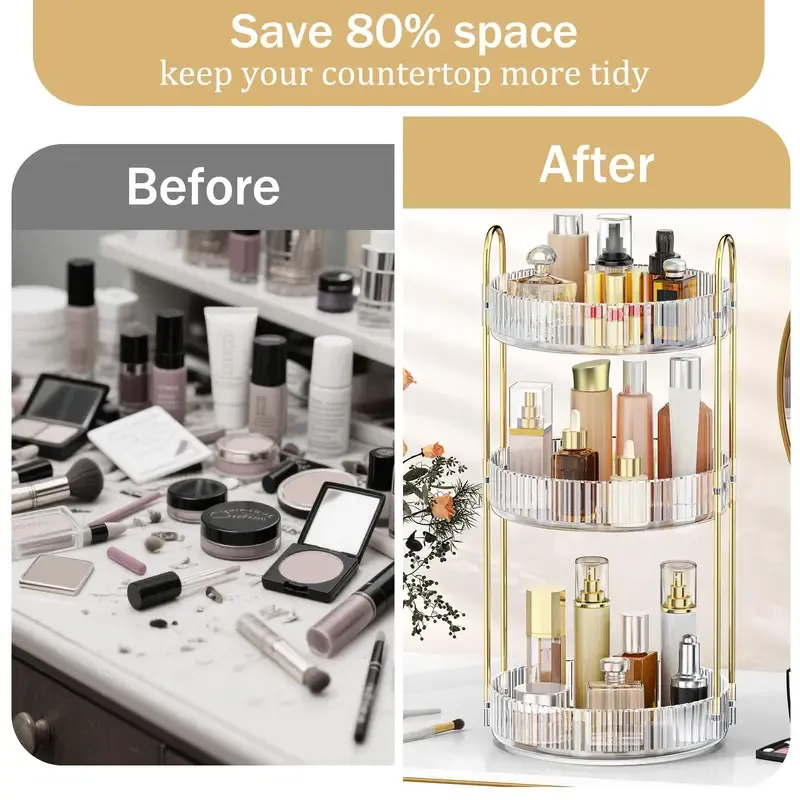 Rotating Cosmetic Storage Rack, A 360-Degree Rotating Cosmetic Storage Multi-Functional Brush