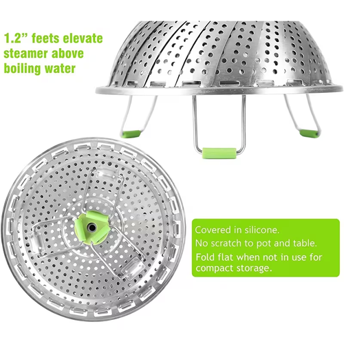 Vegetable Steamer Basket for Cooking Food, Stainless Steel Veggie Steam Basket for Pot, Folding Expandable Steaming Insert with Extendable Handle Fits Various Size Pot, 5.1Inch to 9Inch