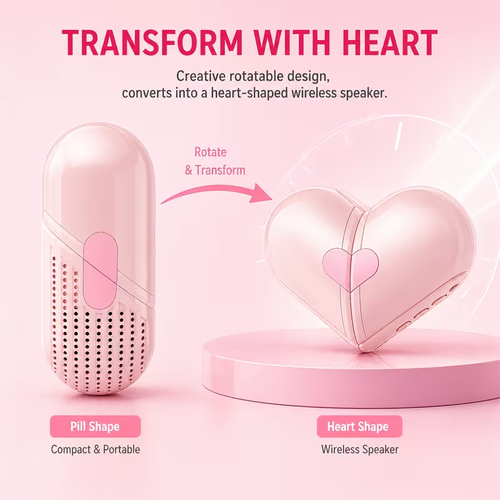 Heart Shape Wireless Speaker, Creative Rotating Design Portable Mini Stereo Sound Portable Wireless Speakers, Hands-Free Call