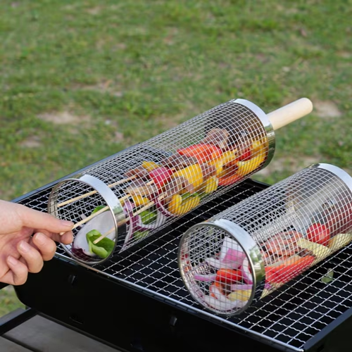 Barbecue Grill, Barbecue Rack, Barbecue Net Tube, Grill Basket, Rolling Barbecue Tube, Detachable Handle, Outdoor Camping Barbecue Grill, Suitable for Gatherings, Camping, Barbecues, Picnics