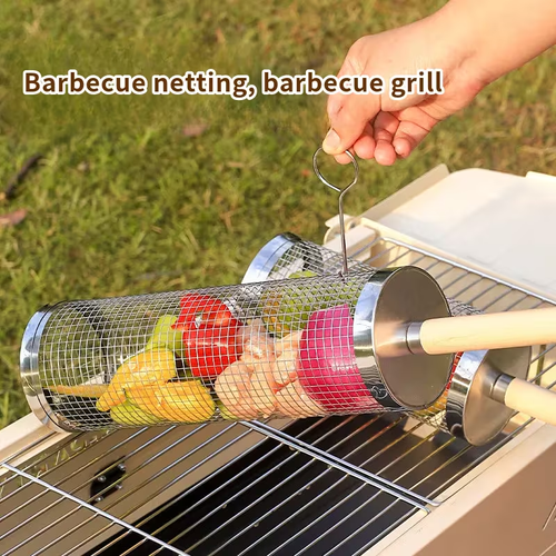Barbecue Grill, Barbecue Rack, Barbecue Net Tube, Grill Basket, Rolling Barbecue Tube, Detachable Handle, Outdoor Camping Barbecue Grill, Suitable for Gatherings, Camping, Barbecues, Picnics