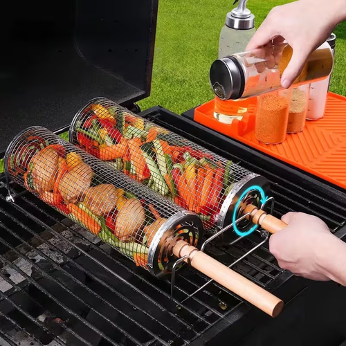 Barbecue Grill, Barbecue Rack, Barbecue Net Tube, Grill Basket, Rolling Barbecue Tube, Detachable Handle, Outdoor Camping Barbecue Grill, Suitable for Gatherings, Camping, Barbecues, Picnics