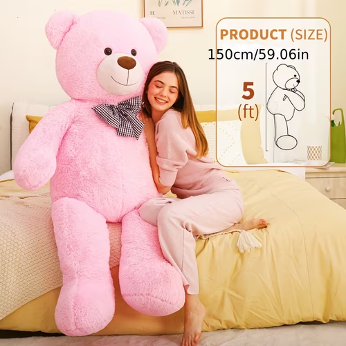 Morismos 59.06inch Enormous Pink Teddy Bear Plush - Oversized Stuffed Animal with Luxuriously Soft Fur And Sweet Face - Perfect for Hugging, Display, And Gift-Giving - Ideal Christmas Surprise for Kids And Bear Lovers
