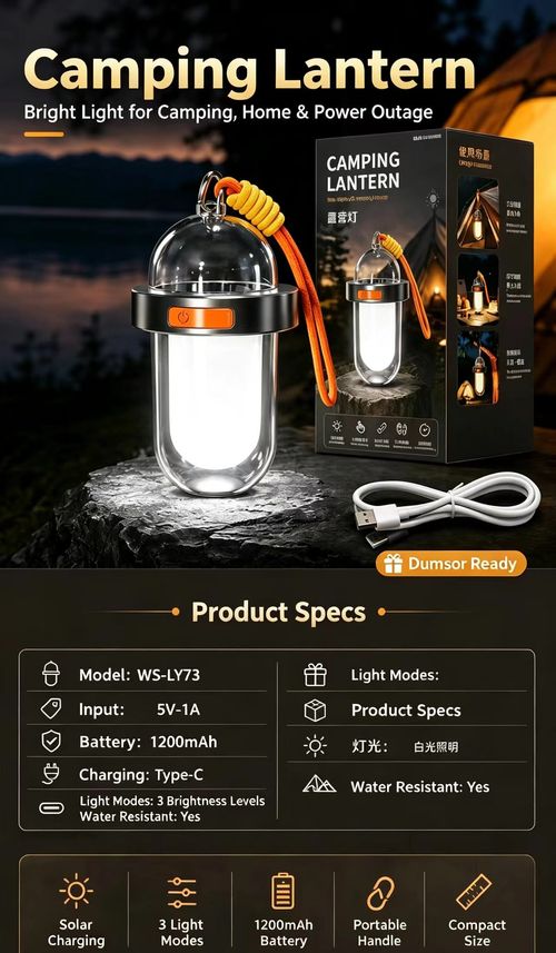 Outdoor Solar Camping Light, Multi‑Functional Ambient Light, High‑Brightness Lighting, Portable Compact Night Light