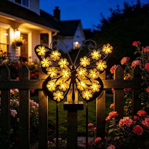 Beautiful solar‑powered butterfly wall lights for your home, yard and compound. No electricity needed, easy to install, creates nice night‑time ambiance. Perfect for home decoration.
