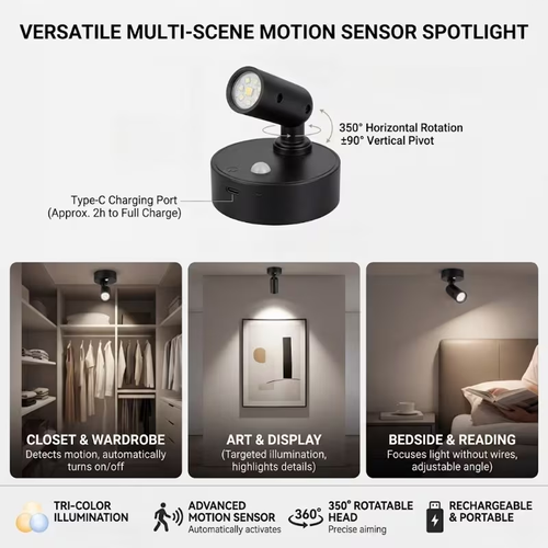 ✨No‑Wire Smart Rotatable Spotlight🔋（