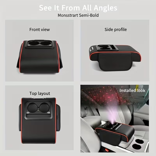 Starry Sky Atmosphere Car Center Armrest Box Type-C with Light Data Cable Interface All-In-One