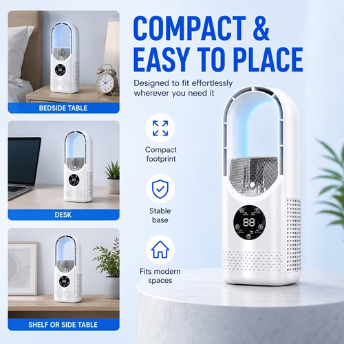 Portable USB Tower Fan, Bladeless Mini Desk Fan with Water Mist Spray