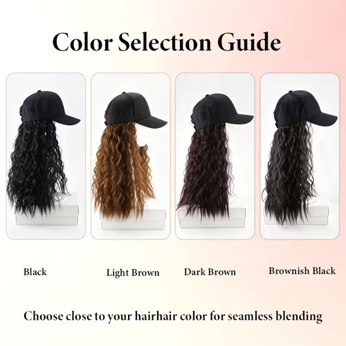 18 Inch Synthetic Hat Wig for Women, Black Baseball Cap with Long Kinky Curly Hair Extensions, Natural Small Curly Hat Wig, Adjustable Cap Wig for Daily Travel Party