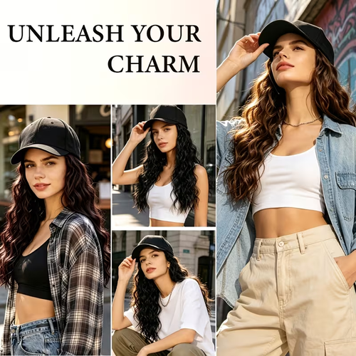 18 Inch Synthetic Hat Wig for Women, Black Baseball Cap with Long Kinky Curly Hair Extensions, Natural Small Curly Hat Wig, Adjustable Cap Wig for Daily Travel Party