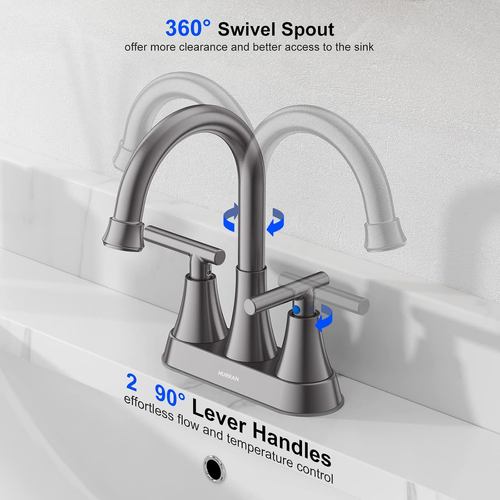 Bathroom Faucet, Hurran 4 inch Centerset 2-Handle Lead-Free