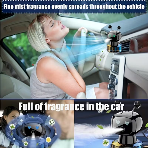 Robot Smart Car Air Freshener, USB Charging, Four Concentration Levels, Intelligent Fragrance Spraying with Car Start And Stop, AI Expression Changes Flexibly, Adding A Sense Of Technology to The Car, It Is A Must-have Item for Cars