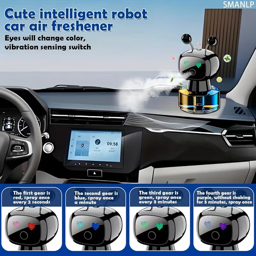 Robot Smart Car Air Freshener, USB Charging, Four Concentration Levels, Intelligent Fragrance Spraying with Car Start And Stop, AI Expression Changes Flexibly, Adding A Sense Of Technology to The Car, It Is A Must-have Item for Cars
