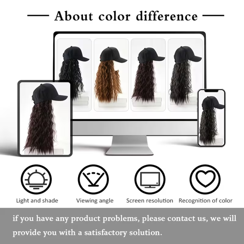 18 Inch Synthetic Hat Wig for Women, Black Baseball Cap with Long Kinky Curly Hair Extensions, Natural Small Curly Hat Wig, Adjustable Cap Wig for Daily Travel Party