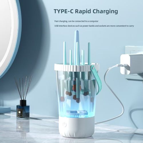 2-in-1 Electric Makeup Brush Cleaner and Dryer Machine, Automatic Spinner Device with Fast Cleaning, Compatible with All Size Makeup Brushes, Makeup Sponges &, Portable Electric Cosmetic Brush Cleaning Tool