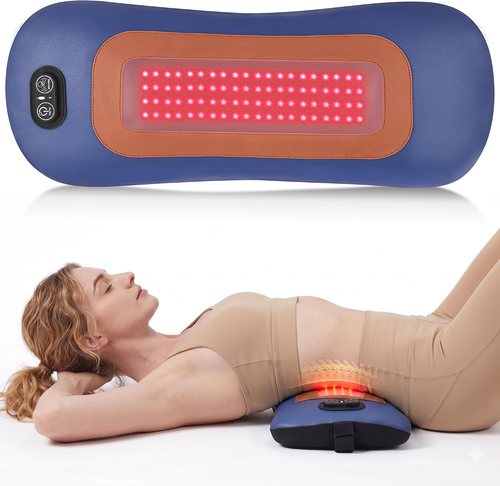Cordless Lumbar Support Pillow, Lower Back Massager with Red Light Therapy