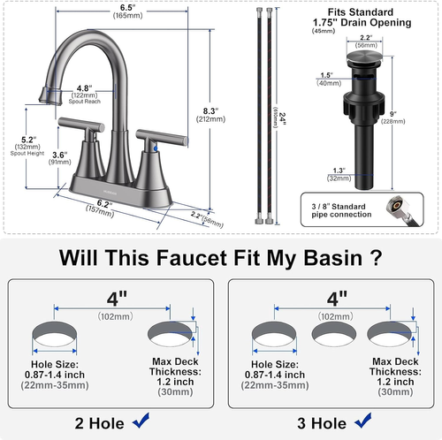 Bathroom Faucet, Hurran 4 inch Centerset 2-Handle Lead-Free