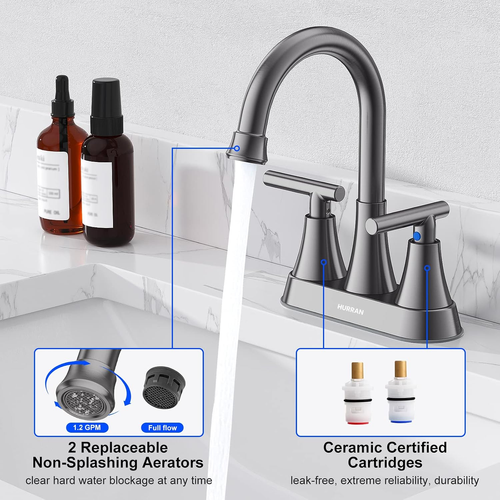 Bathroom Faucet, Hurran 4 inch Centerset 2-Handle Lead-Free