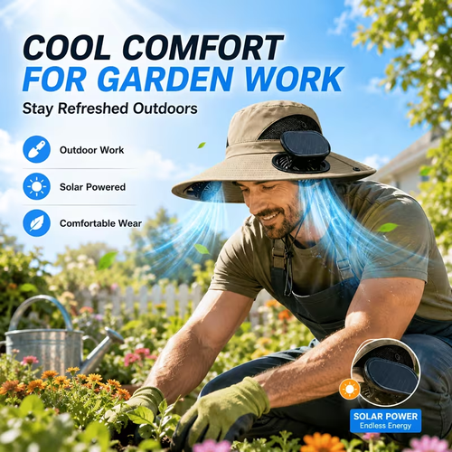 Fan Hat for Men And Women, Solar Wide Brim Sun Hat with Dual Cooling Fans, Adjustable Airflow