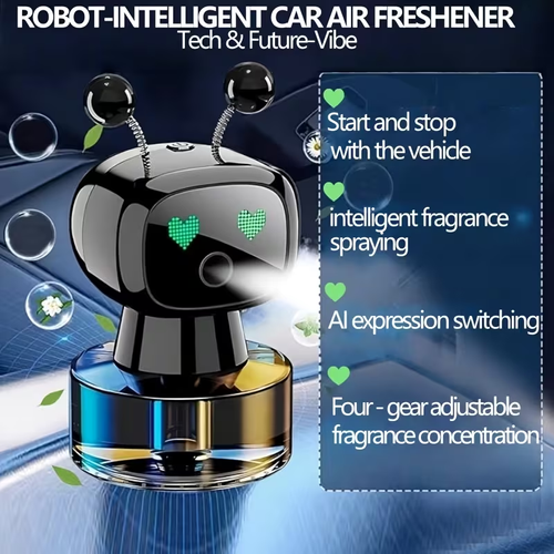 Robot Smart Car Air Freshener, USB Charging, Four Concentration Levels, Intelligent Fragrance Spraying with Car Start And Stop, AI Expression Changes Flexibly, Adding A Sense Of Technology to The Car, It Is A Must-have Item for Cars