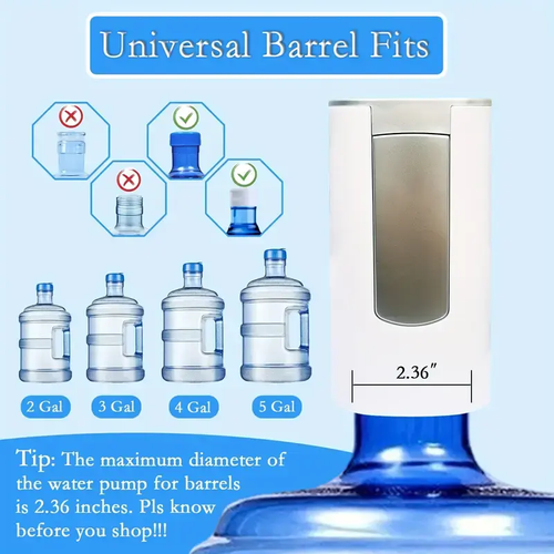ZYLER Portable Smart Rechargeable Electric Water Jug Dispenser Pump (1 Pack) - Digital Display, Universal Fit for 3-5 Gal Bottled Containers, Batteries-Powered, Compact Stainless Steel Filter, Countertop Use for Home, Outdoor Party Drink Station