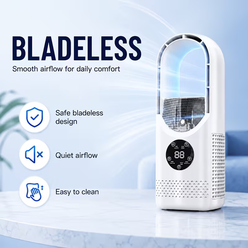 Portable USB Tower Fan, Bladeless Mini Desk Fan with Water Mist Spray
