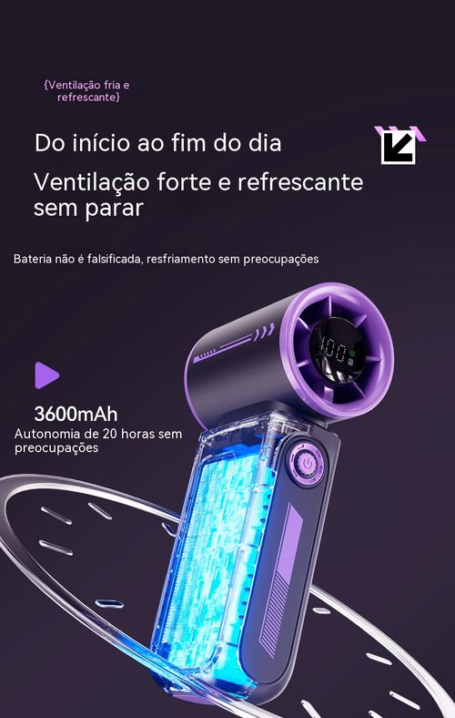 Ventoinha portátil essencial no verão, pequena, refrescante e leve.