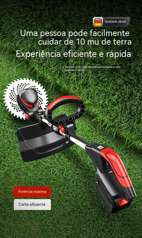 Aparador de grama sem fio com bateria de lítio, serve para cortar relva e aparar galhos.