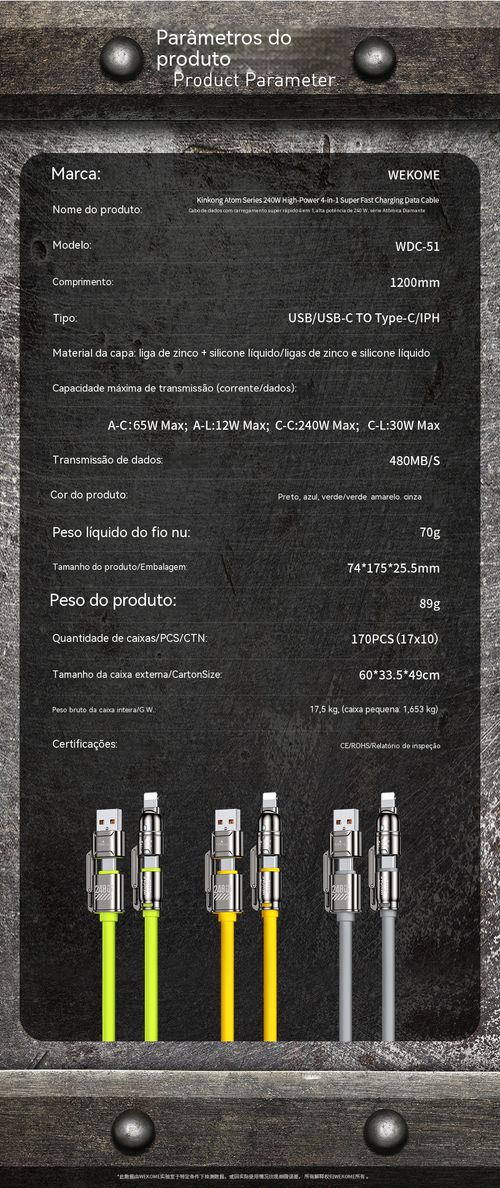 Cabo de Carregamento 240W Ultra Rápido | Silicone Confortável Multiuso