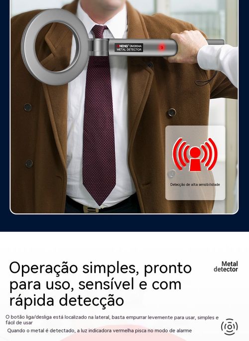 Detector de metal portátil de alta precisão, ideal para uso doméstico, obras e segurança.