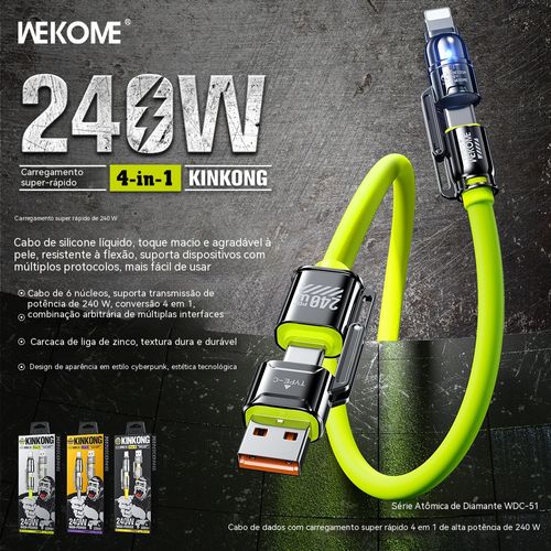 Cabo de Carregamento 240W Ultra Rápido | Silicone Confortável Multiuso