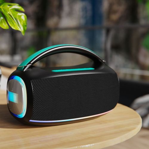 Desconto de 20000 AOA ,Limitado a 50 unidades  Coluna portátil para exterior com luzes RGB, potência de 20W, graves potentes, som versátil para festas, acampamentos e uso doméstico