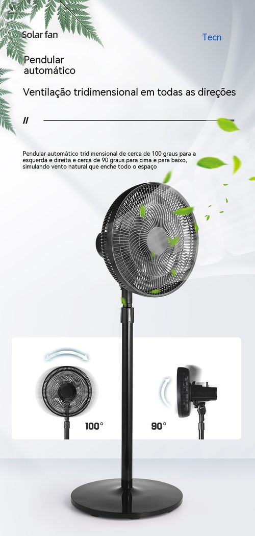 Sem energia? Não passe calor! Ventoinha solar de pé, dura o dia todo.