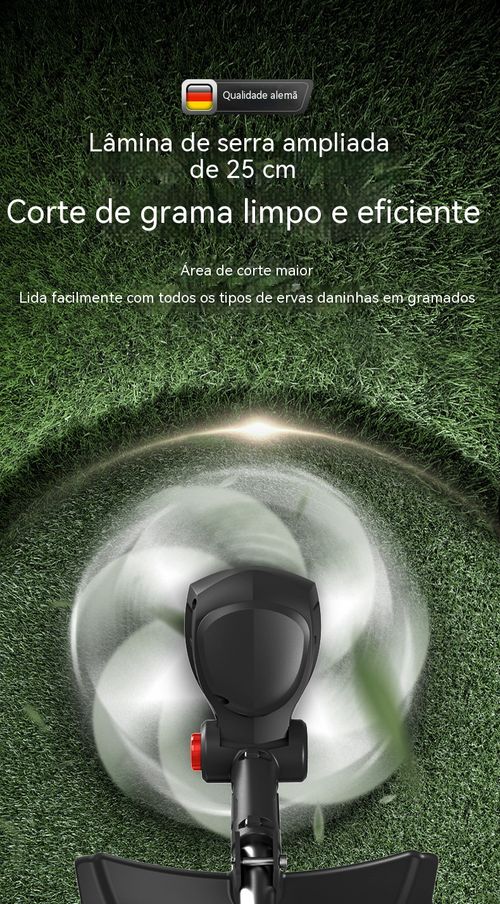 Aparador de grama sem fio com bateria de lítio, serve para cortar relva e aparar galhos.